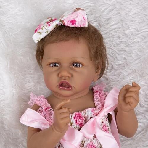 KEIUMI 23 Inch Reborn Baby Dolls All Silicone Black Skin Educational Cute Lifelike Girl Doll Toys For Kids Birthday XMAS Gifts