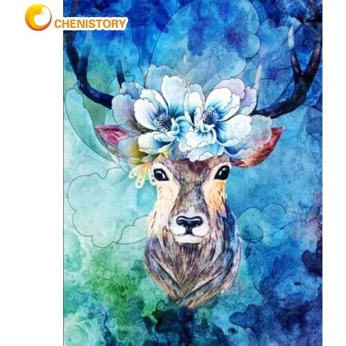 CHENISTORY 40x50cm Full Square Round Diamond Embroidery Flowers Diamond Painting Deer Animal Rhinestones Pictures Handicrafts Gi