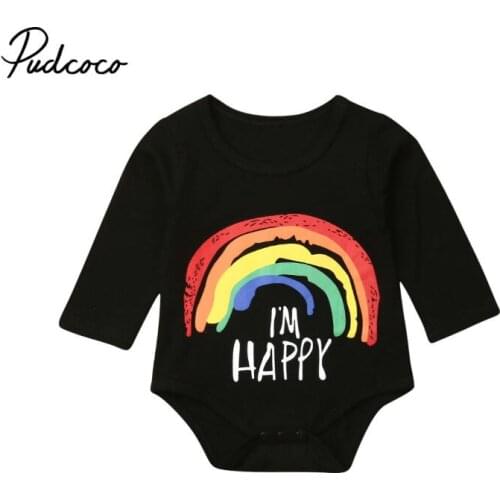Summer 2019 baby girls boy sclothes Infant Baby Kid Newborn Cartoon Rainbow Printed Ruffle Long Sleeve Bodysuit Outfits infantil