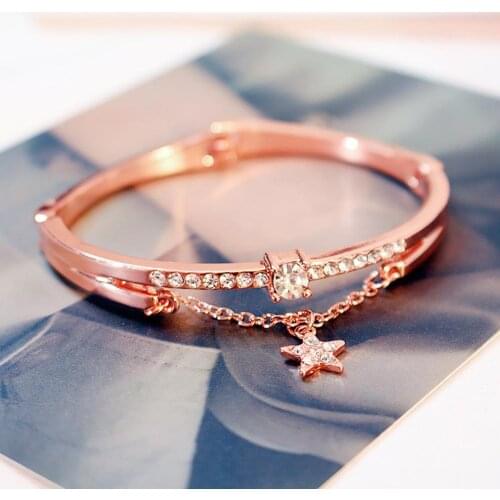 Fashion Women Star Pendant Chain Shiny Rhinestone Inlaid Bracelet Jewelry Gift relogio feminino 2019