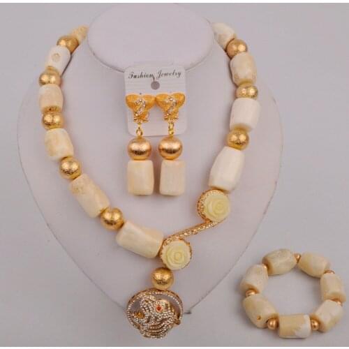 Fashion Nigerian Wedding African Beads Jewelry Set White Coral Necklace Bridal Jewelry Sets
