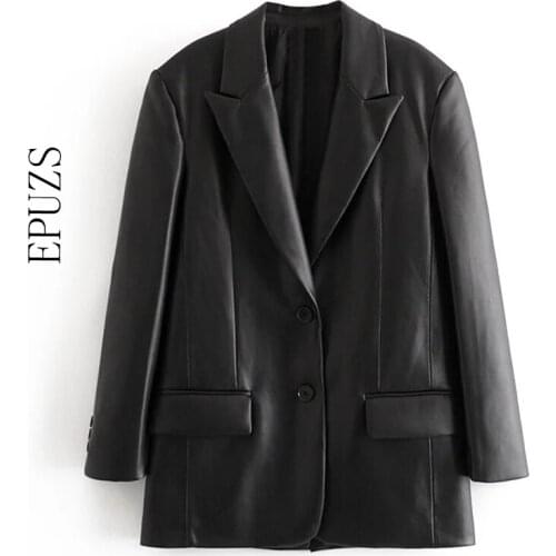 Fashion Slim Pocket Oversize PU Suit Coat Casual Loose Long Sleeve Office Work Business Suit Famale Outerwear Chic Top 2020 New