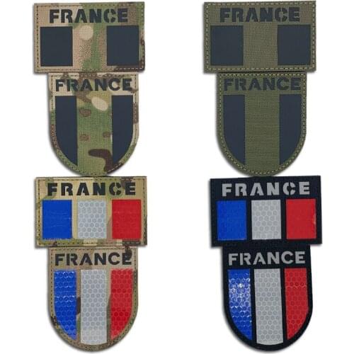 Multicam France Flag IR Tactical Velcros Patches Infrared Reflective Military Tags glow in the dark Badge FRA French Applique