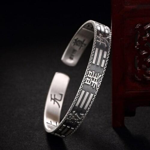 999 Zuyin Qiankun Bagua Bracelet opening design retro pure silver mens and womens bracelet net red Bracelet Gift