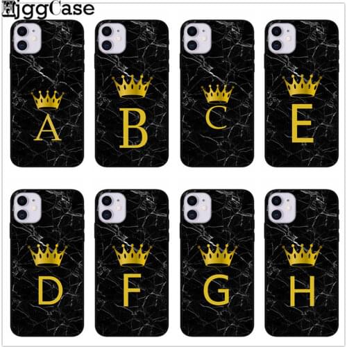 Custom Case For iPhone 11 Pro X SE 5 5s 6 6s 7 8 Plus Crown King Letter A B C D E F G H I J TPU Soft Case X XS Max XR Cover Capa