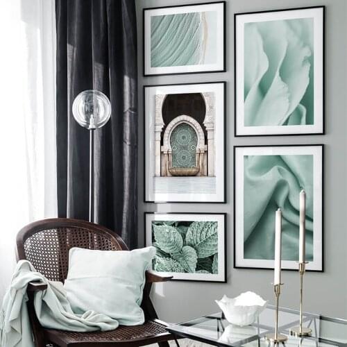 Mint Green Plant Flower Silk Door Art Canvas Painting Posters And Prints Nordic Wall Pictures For Living Room Decor No Frame