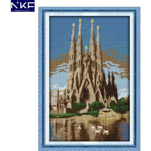 NKF Castle In The Sea Pattern Handmade Craft Needlework Cross Stitch Set Embroidery Kit Scenery Design Stitching Home Decoration