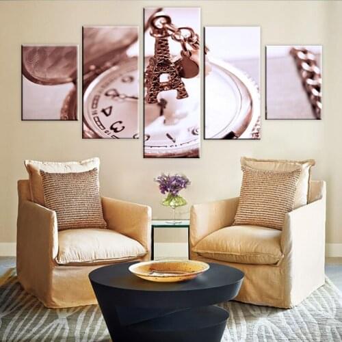 Wall Painting Modern HD Printed 5 Pieces Pocket Watch Paris Tower Art Poster Canvas Pictures Modular Decor Living Room Framework
