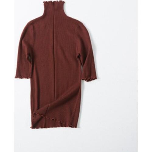 Pure wool solid knit women korean style turtleneck thin slim pullover sweater half sleeve black 4color S-2XL