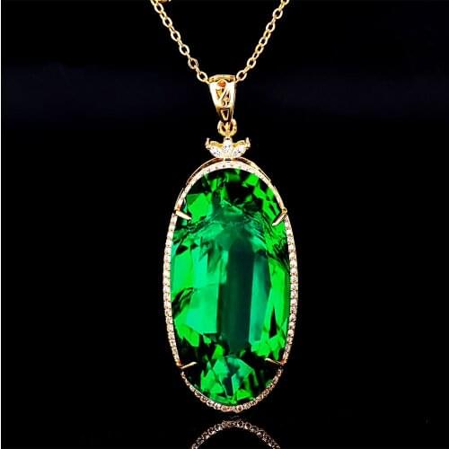 QTT High Quality Oval Tanzanite Pendant Necklace for Women Luxury Gold Color Chain Choker Necklace Ladies Wedding Party Jewelry