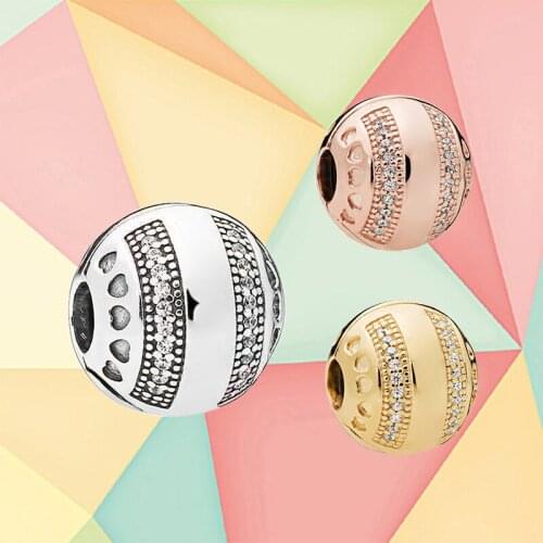 Genuine 925 Sterling Silver Rose Gold Logo Round Clip-on Charm, Suitable For Original Diy Bracelet Accessories