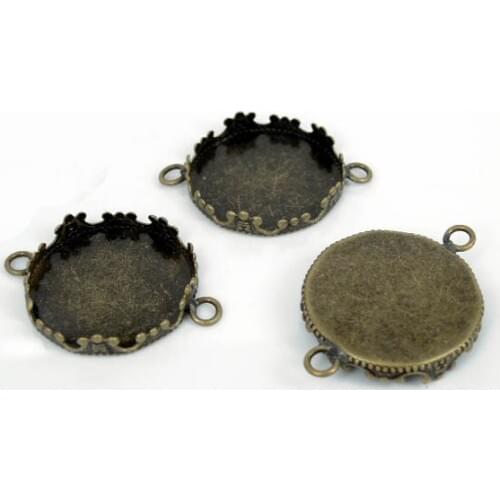 Blank Round Crown Bezel with 2 Loops Bracelet Connectors Bases Cameo Cabochons Settings Findings DIY Making Antique Bronze tone