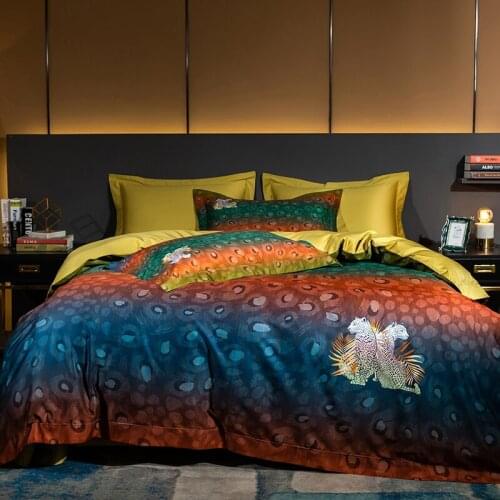 Luxury 1000TC Egyptian Cotton Bed Linen Satin Silky Bedding Set Ieopard Printing Double Duvet Cover Set Bedspread Home Textiles