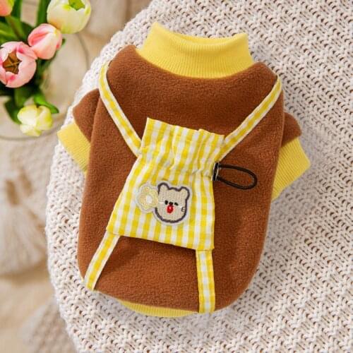 Affixed Cloth Embroidered Plaid Backpack Sweater Polar Fleece Thickened Turtleneck Cat Small Dog Two-Legged Clothing