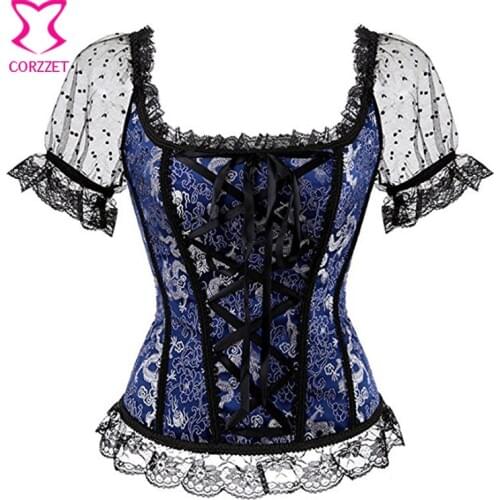 Blue Short Sleeve Corsets And Bustiers Burlesque Korsett For Women Sexy Plus Size Corset 6XL Steampunk Costume Gothic Clothing