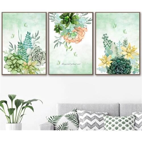 Succulent Cactus Flower Canvas Painting Green Plant Poster Living Room Decoration Wall Art Pictures For Living Room Home Decor