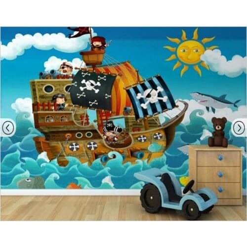Custom Textile Wallcoverings,Pirate Ship Wall Mural Fresco for Bedroom Childrens room living room backdrop wallpaper