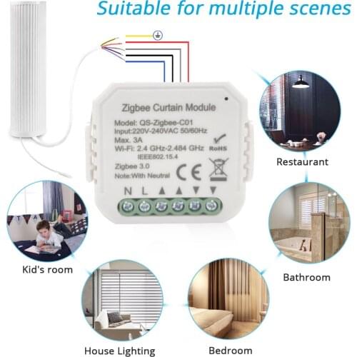 Tuya smart APP control curtain switch module hidden zigebee smart curtain switch on-off device work with Alexa Google Assistance
