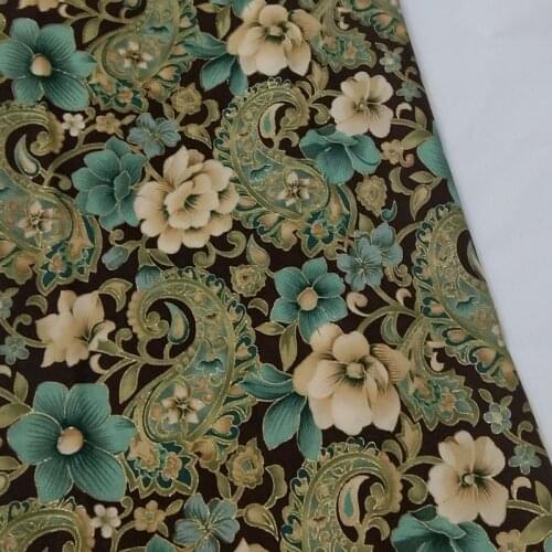 Viaphil 100% Cotton Fabric Brand New Gold Stamping Glitter Lucky Ruyi Flower Printed Sewing Cloth Dress Clothing Textile