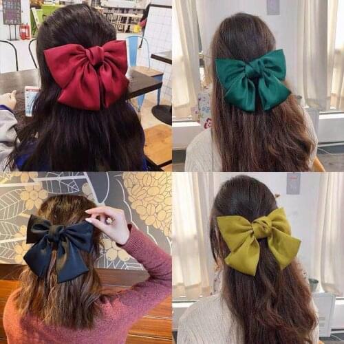 Vintage Big Hair Bow Ties Cute Hair Clips Satin Two Layer Butterfly Bow Hairpin Girl Hair Accessories For Women Bowknot Hairpins