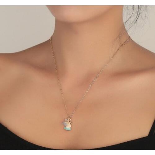 Vintage Candy Color Enamel Swan Necklaces Swimming Swan Pendant Animal Charm Delicate Engagement Jewelry Gift