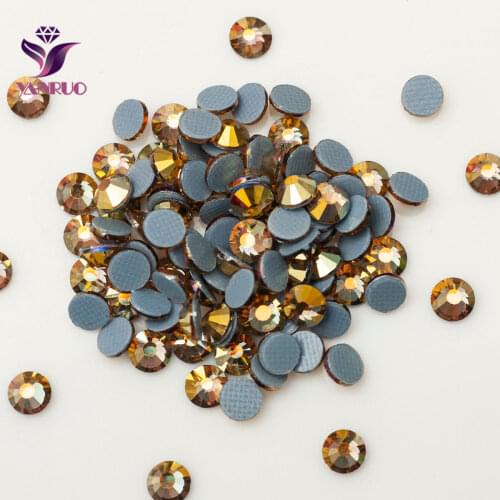 YANRUO 2058HF Light Colorado Topaz AB Flat Back Strass Hotfix Rhinestones Crystal Heat Iron Crystal Stones