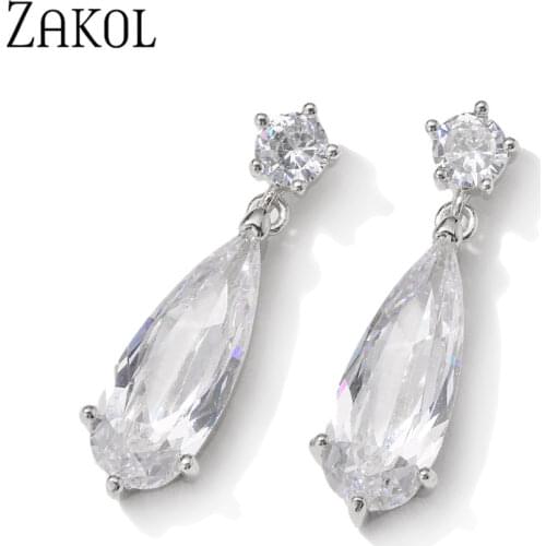 ZAKOL 2021 New Big Water Drop AAA Cubic Zirconia Dangle Earrings for Elegant Women Brides Wedding Jewelry Bridesmaid Gift EP2924