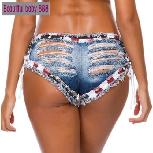 Meqeiss New Lace Up Women Sexy Jeans Shorts Summer Ultra Low-waist Denim Mini Short Beach Casual Shorts Club Party Bikini Bottom