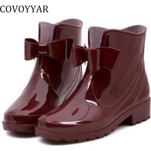 COVOYYAR Ankle Rain Boots 2019 Fashion Bowtie Waterproof Women Rubber Booties Shoes Low Heel Non-Slip Rainy Jelly Shoes WBS771