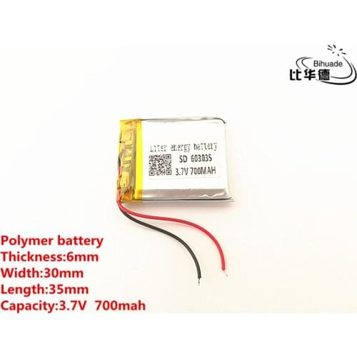 2pcs/lot 3.7V,700mAH,603035 Polymer lithium ion / Li-ion battery for TOY,POWER BANK,GPS,mp3,mp4
