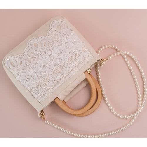 2021 Angelatracy Lace Simple White Pearl Japan Lady Retro Party Small Women Shoulder Bag Wooden Court French Bags Totes