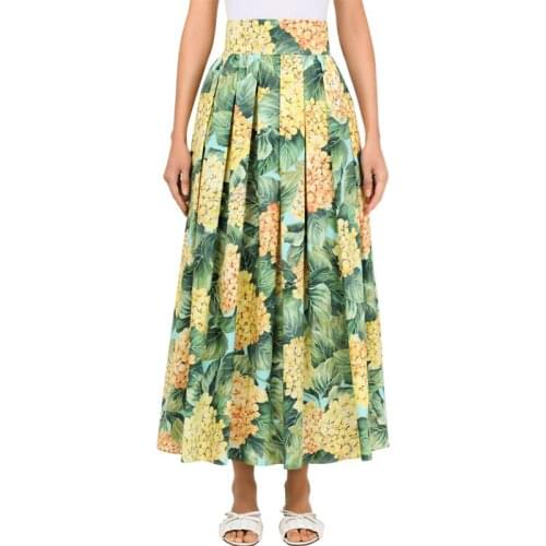 2021 Summer Cotton Skirt Women High Waist Flowers Printed A-Line Bohemian Vacation Skirts