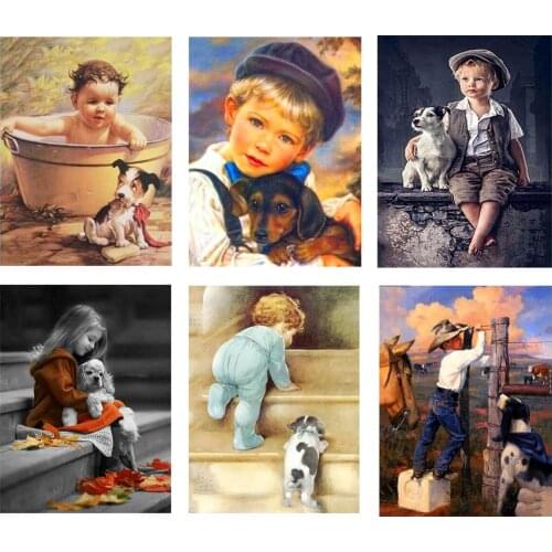 5D Diamond Embroidery Pastoral Noble Lady Art Painting Children Photo Full Drill Mosaic Cross Stitch Rhinestones Picture