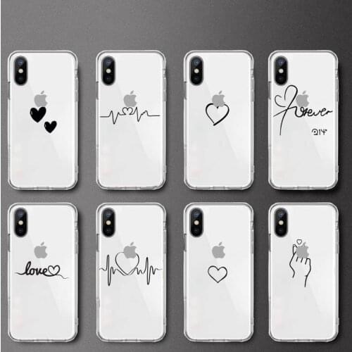Love Heart Letter art design pattern Phone Case Transparent for iPhone 6 7 8 11 12 s mini pro X XS XR MAX Plus