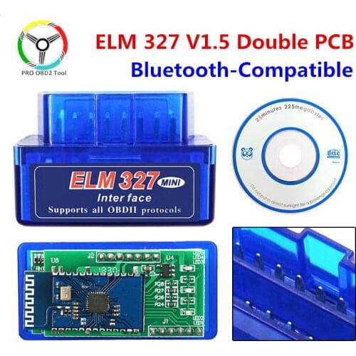 Super Mini ELM327 V1.5 PIC1825K80 Chip Bluetooth-Compatible Double Board OBD2 Diagnostic Tool ELM 327 V1.5 for OBDII Protocols
