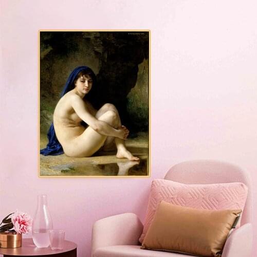 Citon Canvas Oil painting William Adolphe Bouguereau《Seated Nude, 1884》Artwork Poster Picture Modern Wall Decor Home Decoration