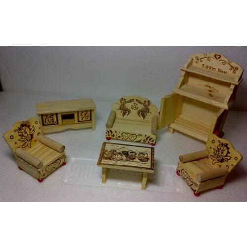 6pcs sofa table suit Simulation Little Sitting Room Furniture Suits A Built-in Wardrobe Or Cupboard Ark Doll House Wooden