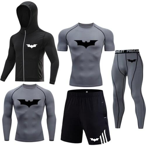 Men Fitness Workout Tight Boxing Jerses Sets Men 5PCS Compression Set Tracksuit Jogging Running Sets Rashgard Gym Clothing Mens