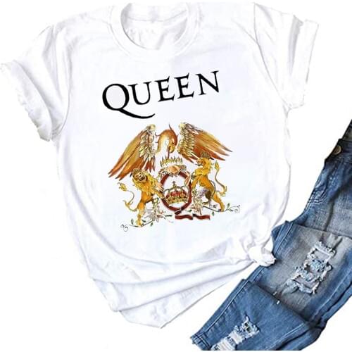 QUEEN Band Print T-shirt Women 2020 Retro Fashion Top Tee O-Neck Short Sleeve Womens Loose Tshirt Tops Plus Size Clothing Femal