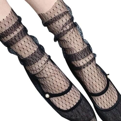 Short ultra sheer nylon socks women transparent fish net socks harajuku stripes fishnet breathable ice silk socks summer