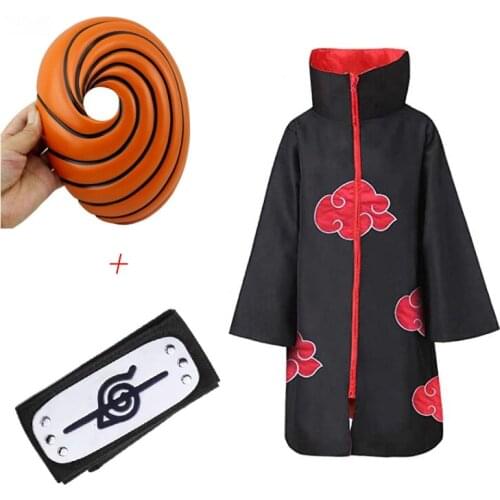 Tobi Obito Cosplay Costume Akatsuki Long Sleeve Cloak Halloween Adult Kids Cosplay Costume Mask