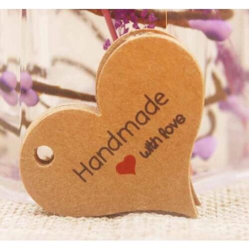 200pcs Zerong kraft/white Handmade tag,paper vintage red heart thank you gift tag,DIy products swing Handmade hang tag
