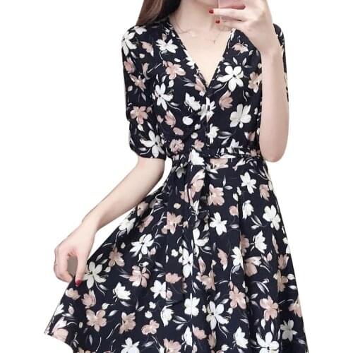 Summer Fashion Women Party Flower Print V Neck Short Sleeve Belted Dress new