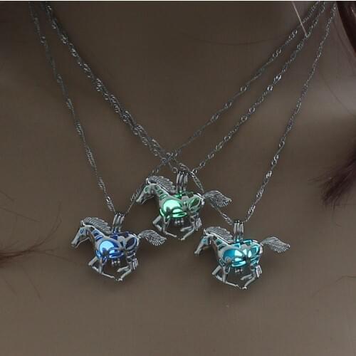 Hot Sale Skeletal Horse Luminous Locket Pendant Necklace Glowing in the Dark Vintage Jewelry Necklace For Women Choker