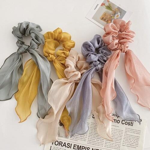 Fashion Satin Ribbon Headband Bow Hair Scrunchies Girls Hair Ties Elastic Hair Band Ponytail Holder Hair Accessories For Women