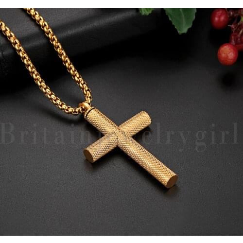BONISKISS Mens Cross Pendant Necklaces Gold Unique Open Jewelry Man Long Suspension Necklace Perfume Bottle Cruxifixo Masculino