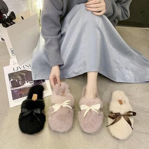 2020 New Suede Slippers Winter and Autumn Furry Slippers Fashion Outer Wear Flat Womens Shoes Korean Flip Flops