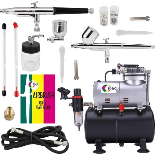 OPHIR Pro 2x Dual Action Airbrush Kit with Air Tank Compressor for Tanning Body Paint Temporary Tattoo Spray Gun _AC090+004A+074