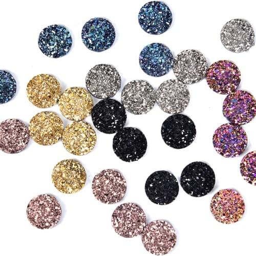 Wholesale Supplies Fashion 50pcs 12mm Mix Colors Natural Stone Convex Series Flat Back Resin Cabochons Jewelry Accessories