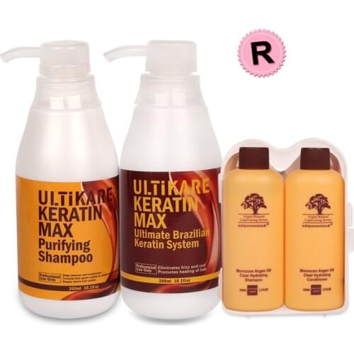 Different Size 300ml Purifying Shampoo+300ml 12% Formalin Keratin Treatment Straight Refuse Damage Repair Hair+Free Argan Gifts